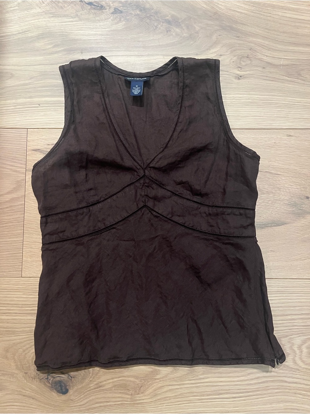 Ann Taylor Brown Sleeveless V-Neck Y2K Linen Tank